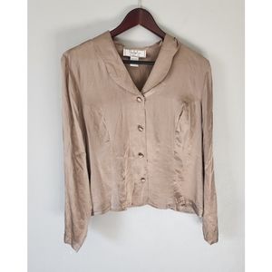 Vintage New York City Blouse Co light brown 100% silk button down top